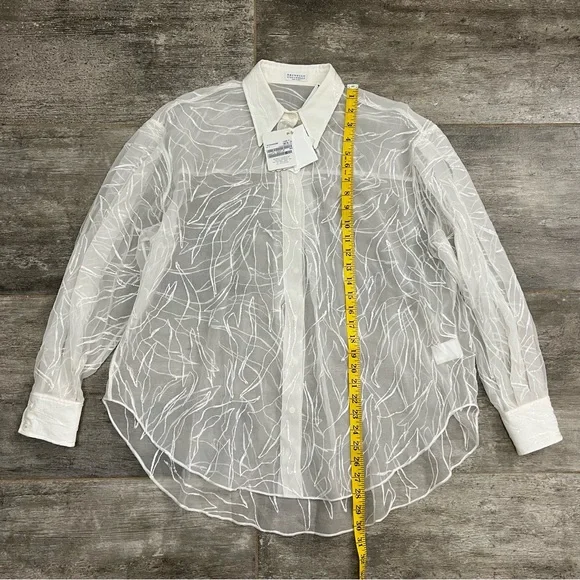 Brunello Cucinelli Dazzling Exotic Embroidery Shirt in Crispy Silk Size M NWT